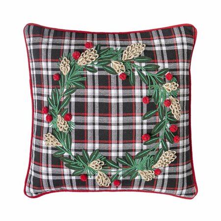 PUESTA EN ESCENA 16 x 16 in. Black Plaid Wreath Embroidered Pillow PU3115571